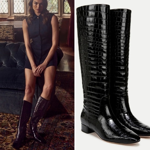 Veronica Beard Shoes - Veronica Beard Cecile Croc-Embossed Tall Boot | Wide-Calf black NWT